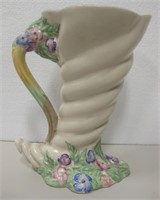 Vtg 7.25" Clarice Cliff Floral Cornucopia Vase