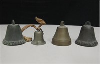 4 Small Vintage Bells - 3 Are Cast Brass