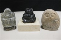 3 Carved Stone Figurines - Tallest Is 2.5"