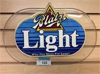 Vintage Blatz light beer advertising sign plastic