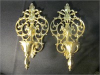 Pair of gold colored metal wall sconces