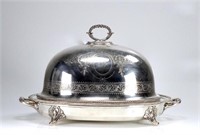 VICTORIAN SILVERPLATED MEAT DOME & WARMING TRAY