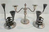 3 Vintage Silver Plated Candle Holders U5B