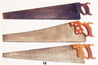 Three 26-inch hand saws including THE REX No. 66