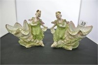 Pair of Female Figurine Posy Vases