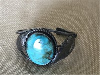 Silver Bracelet with Large Turquoise Stone