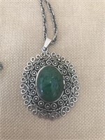 Silver Necklace & Pendant with Large Stone