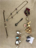Various Pins, Earrings & Necklaces