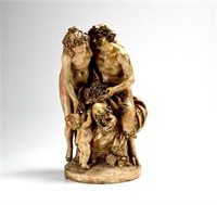 FRENCH ANTIQUE TERRACOTTA FIGURAL GROUP