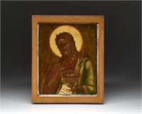 RUSSIAN HAND PAINTED ICON ON WOOD PANEL