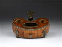 19TH C FRENCH CARVED WOOD & GILT SILVER INKSTAND