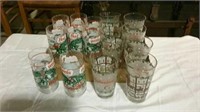 Budweiser frog and happy holidays glasses