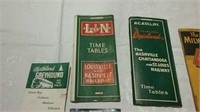 Vintage Railroad and Greyhound timetables and maps