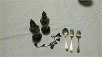 Bracelet, shakers and child's spoon and fork all