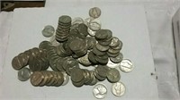 100 Jefferson nickels various years 1940 to 1960