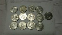 13 Eisenhower dollars 1971 - 3, 1972 - 5, and
