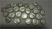 25 silver Roosevelt dimes 1964 - 22, 1961 1 and