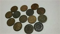 9 Indian Head pennies and 5 wheat pennies