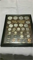 20th century type coins - framed