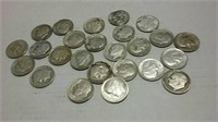 25 silver Roosevelt dimes various dates 1946 to