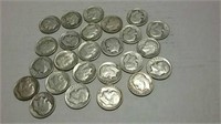 25 silver Roosevelt dimes various dates 1946 to