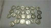 25 Roosevelt silver dimes various states 1946 to