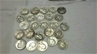 25 silver quarters various dates 1941 to 1964