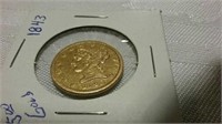 1843 $5 gold Half Eagle coin