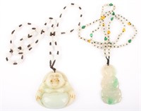 2 WHITE & GREEN JADE BUDDHA NECKLACES