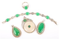 MIXED GREEN JADE SILVER PLATED JEWELRY