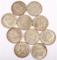 (10) 1964 SILVER KENNEDY HALF DOLLARS