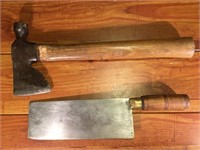 Hatchet and butcher knife.