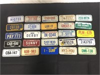 Vintage metal mini license plates.