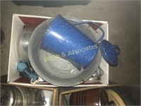 Teapot, cookware, tin cannisters, enamelware,