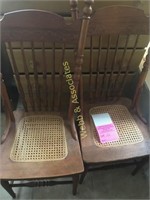 2 Oak ladderback chairs with cane seats