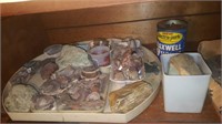 6th shelf: cut agate, geodes & other minerals