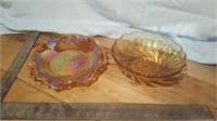 2 pieces - Carnival glass & Amber glass
