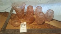 7pc Greentown pink glass pieces