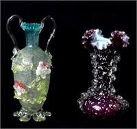 2 Pc. Art Glass Vases.  One Blue & one Purple