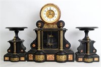 3 Piece French variegated marble clock set