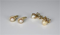 TWO PAIRS OF PEARL AND GOLD EARRINGS