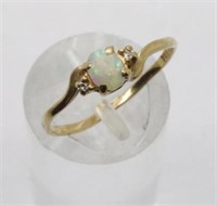 10K Opal & Diamond Ring-Size 6-1/2