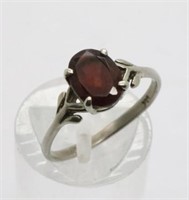 Sterling Silver & Garnet Ring-Size 6-1/2