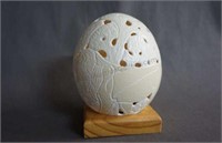 Hand Carved Ostrich Egg of African Lions