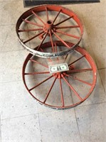 Antique pair of steel wheels approximately 24