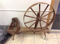 Antique wooden spinning wheel