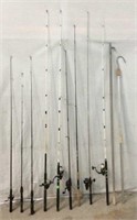 Nine Fishing Poles & 2 Gaff Hooks P6C