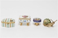 French Limoges Porcelain Pill Boxes & Snail Figure