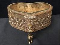Vintage Ormolu Style Jewelry Chest Glass Top