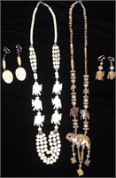 Two Sets of Necklaces & Earrings Elephant Motif